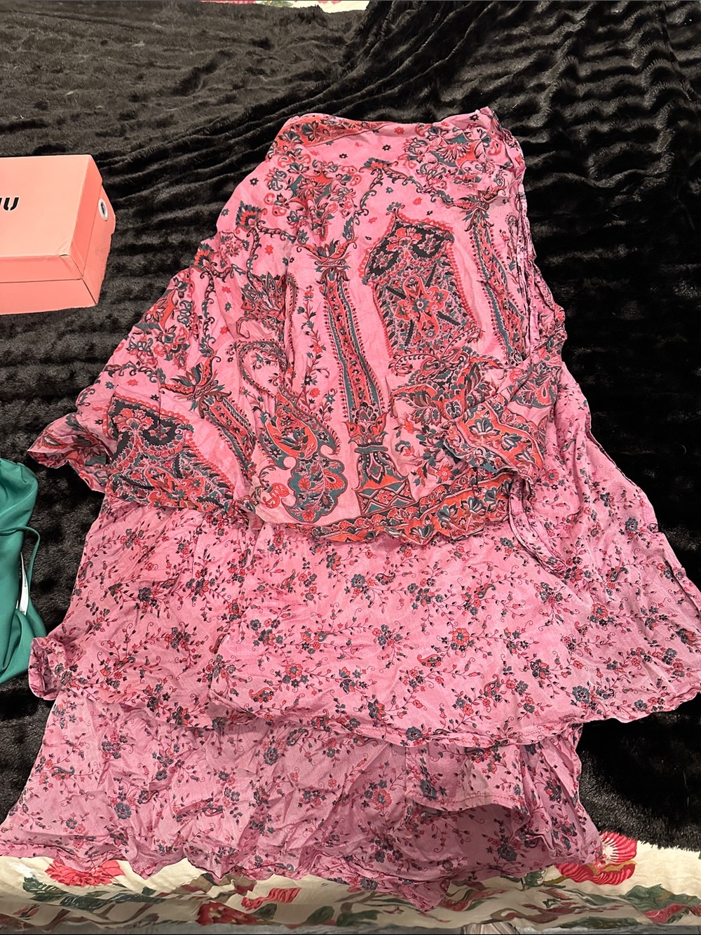 Anthropologie Pink Paisley & Floral Tiered Maxi Skirt